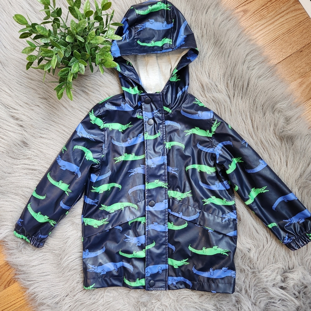 George Kids Raincoat with Green and Blue Alligator Print